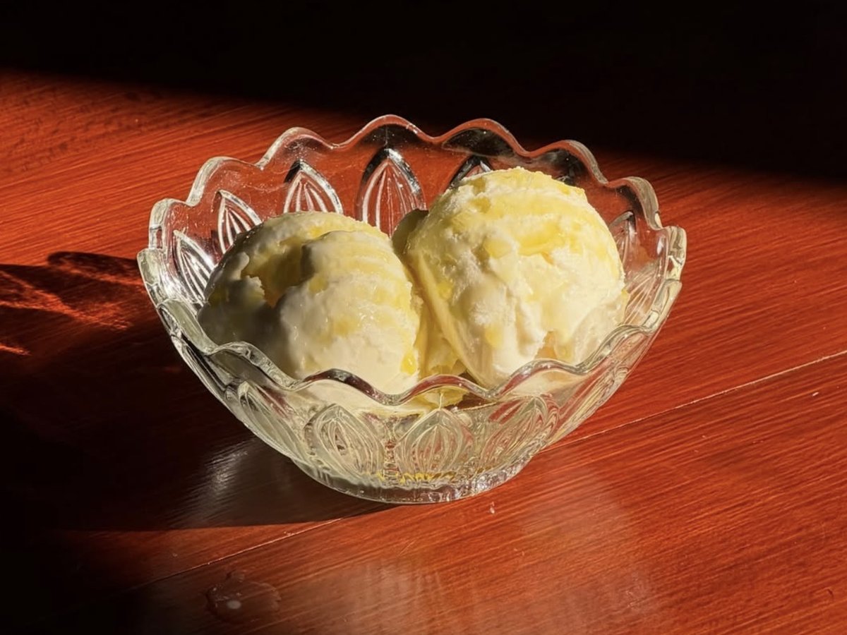 Ice cream, olive oil, flaked salt